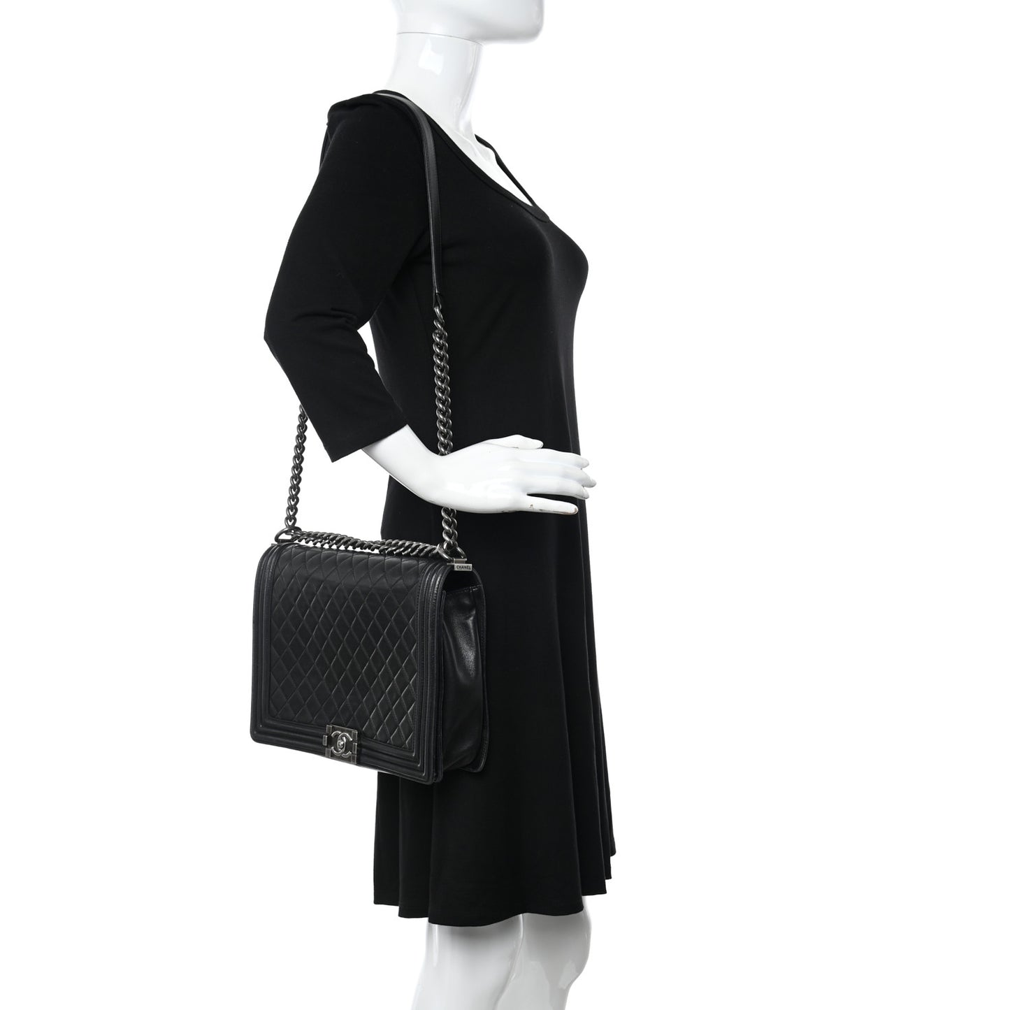 Lambskin Quilted Large Boy Flap Black
