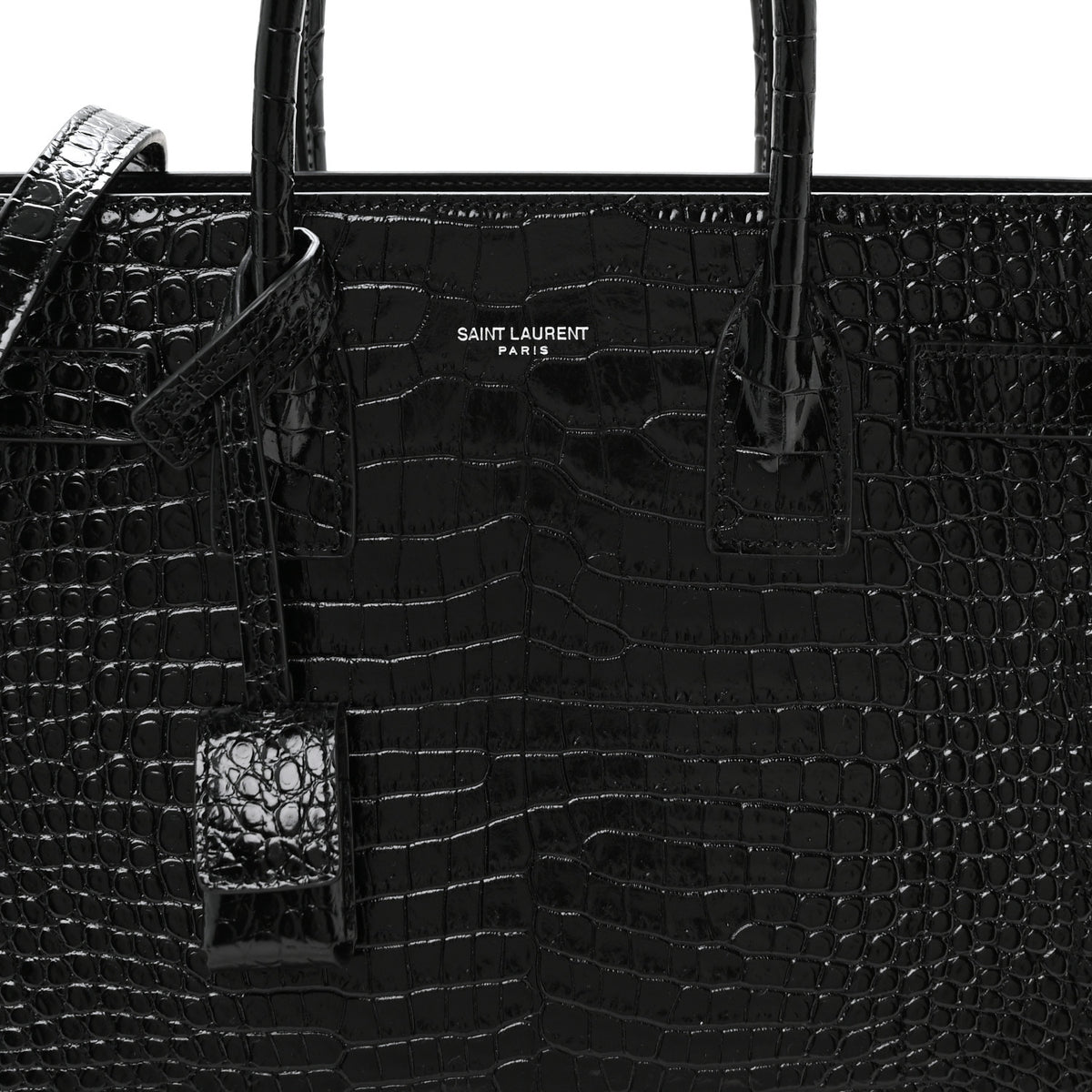 Calfskin Crocodile Embossed Baby Sac De Jour Black