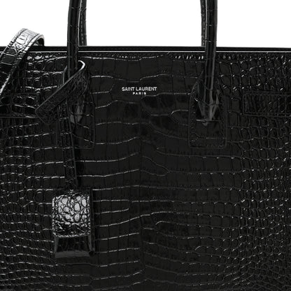 Saint Laurent Calfskin Crocodile Embossed Baby Sac De Jour Black 8 of 11
