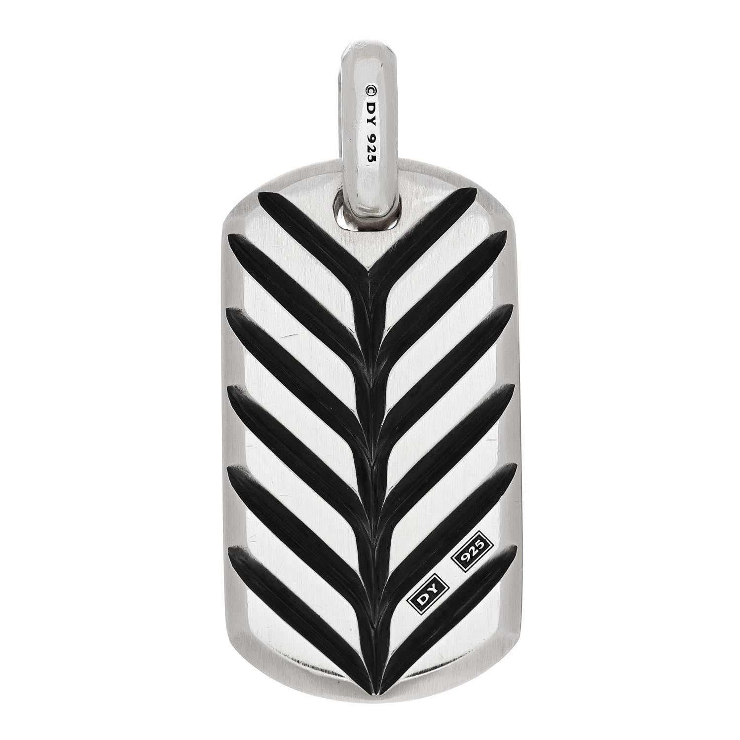 David Yurman Sterling Silver Black Diamond Sapphire Chevron Dog Tag Pendant 3 of 3