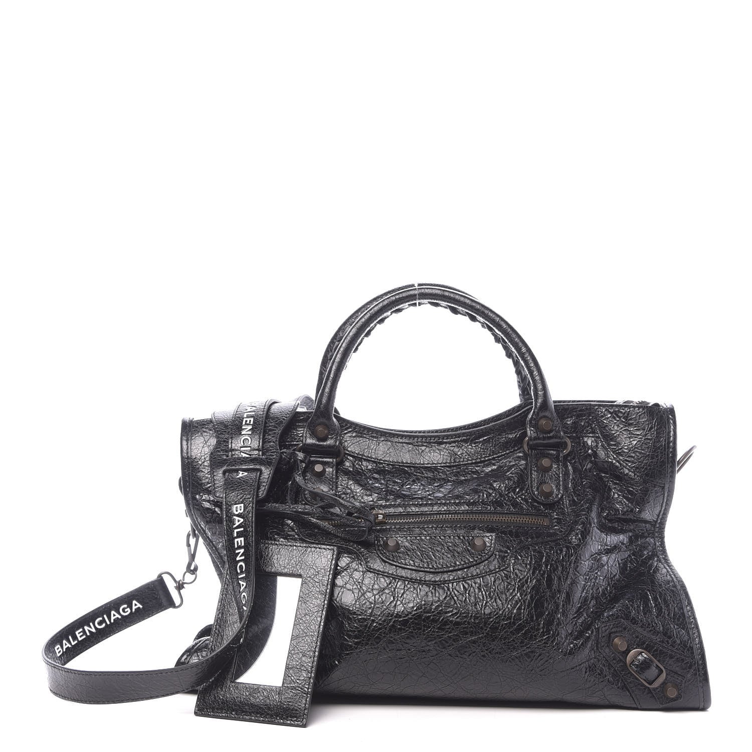 Balenciaga Agneau Classic Hardware City Logo Strap Black White 1 of 10