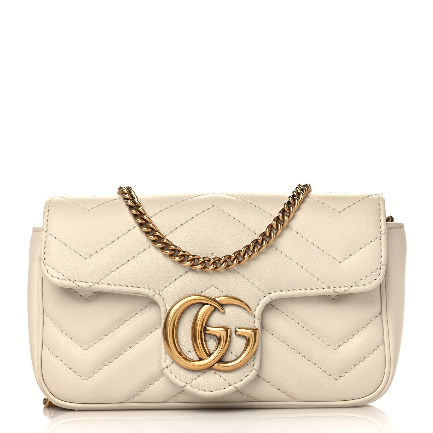 Calfskin Matelasse Super Mini GG Marmont Shoulder Bag White