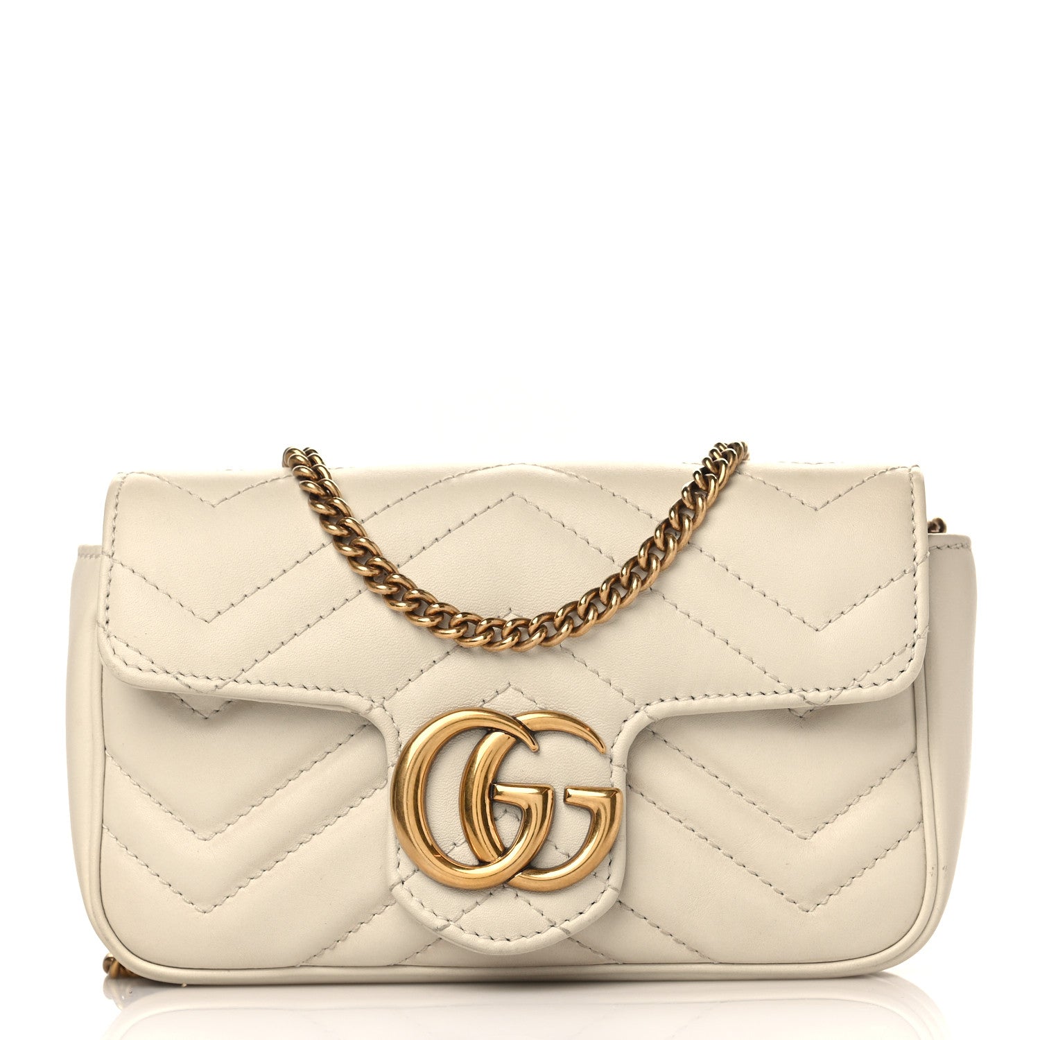 Gucci Calfskin Matelasse Super Mini GG Marmont Shoulder Bag White 1 of 9