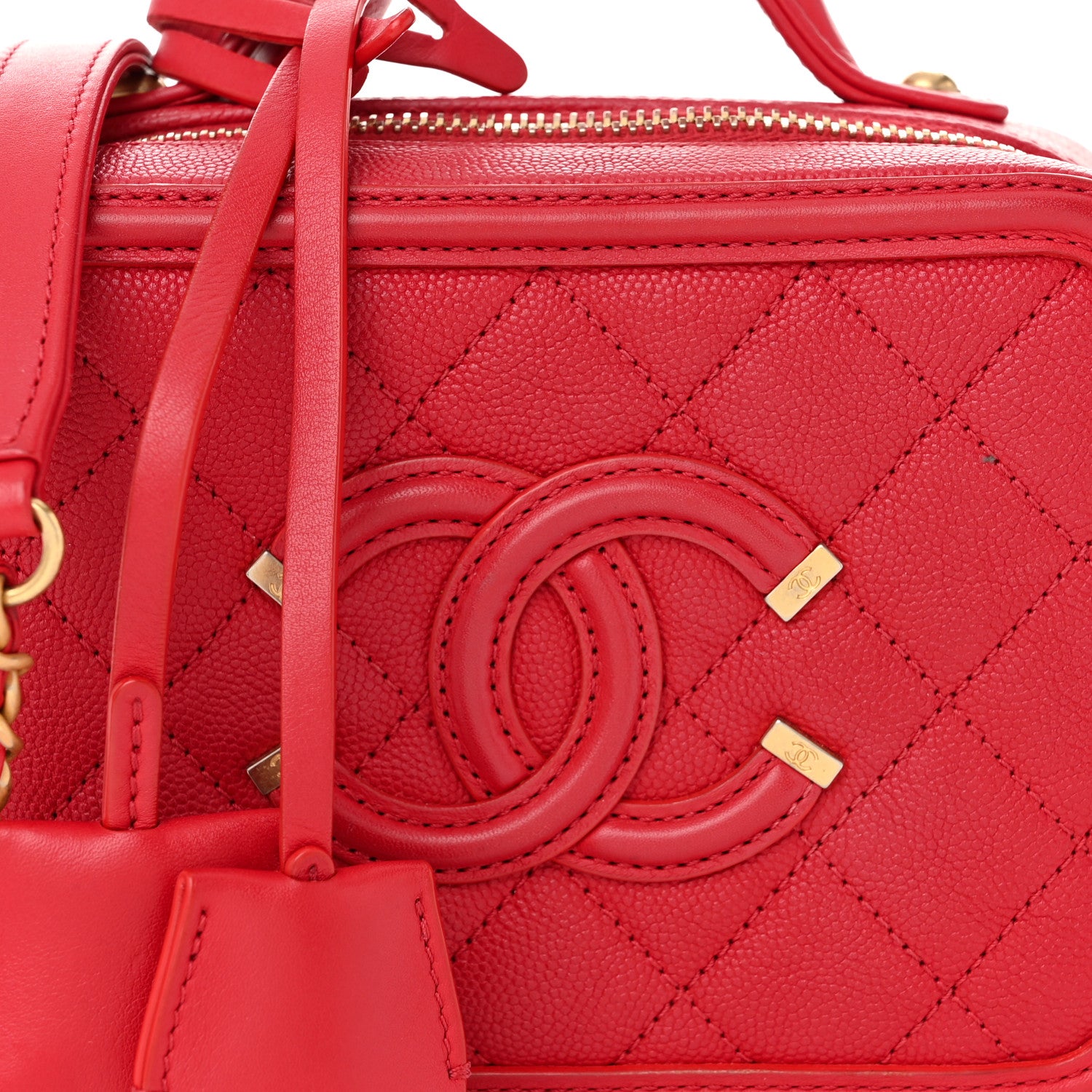 Chanel Caviar Quilted Small CC Filigree Vanity Case Red 8 of 10