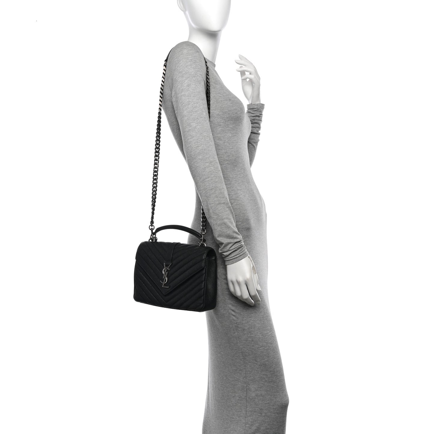 Sheepskin Matelasse Chevron Monogram Medium College Bag Black