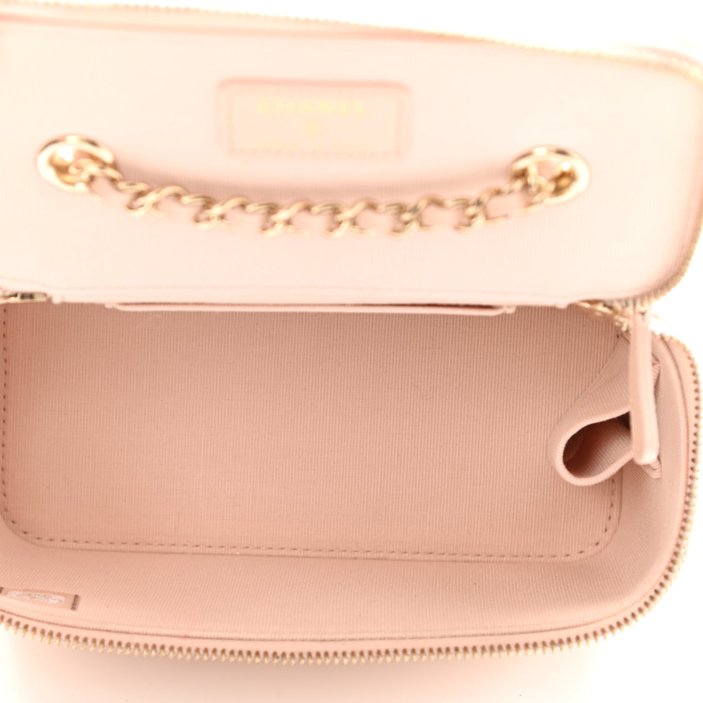 Caviar Quilted Small Vanity Case With Chain Light Beige