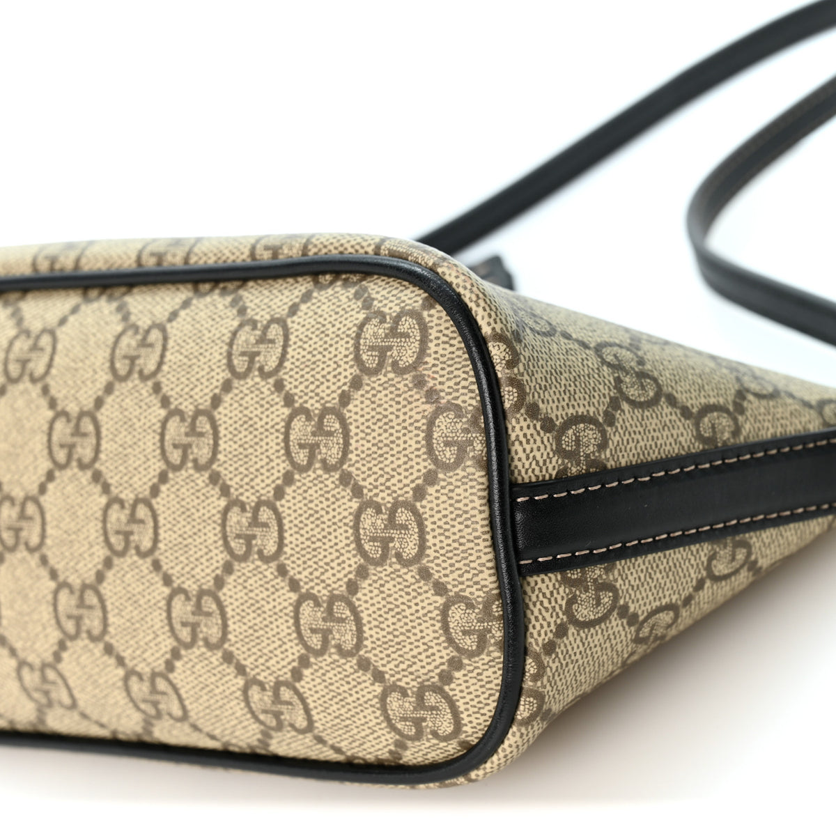 Gucci GG Supreme Monogram Emblem Small Shoulder Bag Beige Black 10 of 10