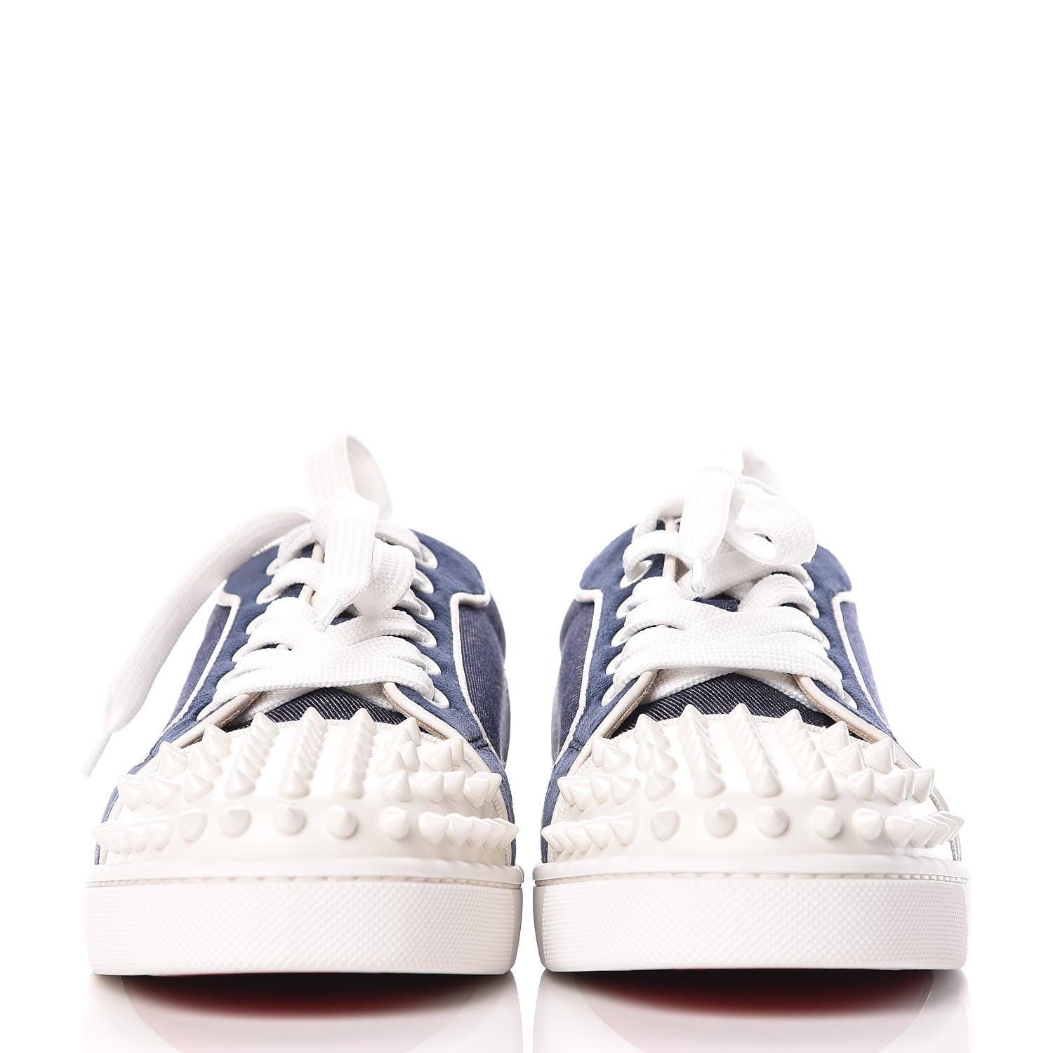 Christian Louboutin Denim Velours Spikes Vieira Flat Sneakers 36 Navy Latte 2 of 11