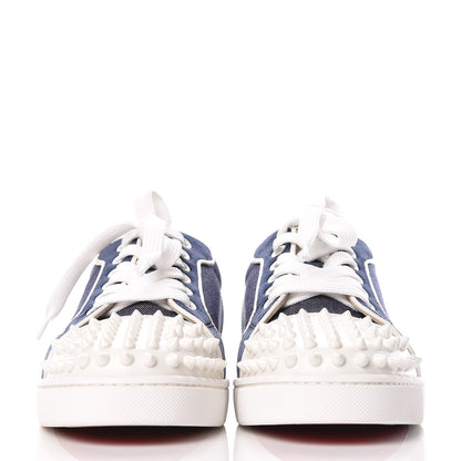Christian Louboutin Denim Velours Spikes Vieira Flat Sneakers 36 Navy Latte 2 of 11