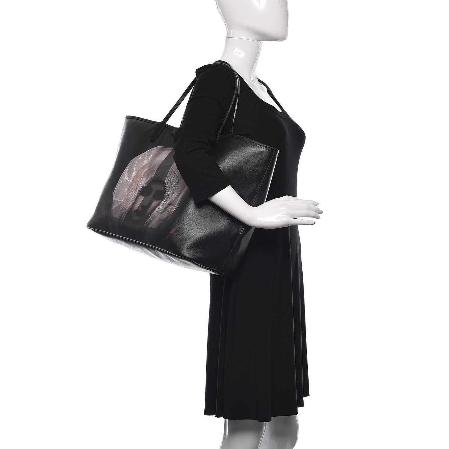 Textured Coated Canvas Madonna Print Large Antigona Tote Black
