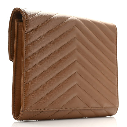 Saint Laurent Grain De Poudre Matelasse Chevron Monogram Cassandre Flap Pouch Natural Dark 3 of 6