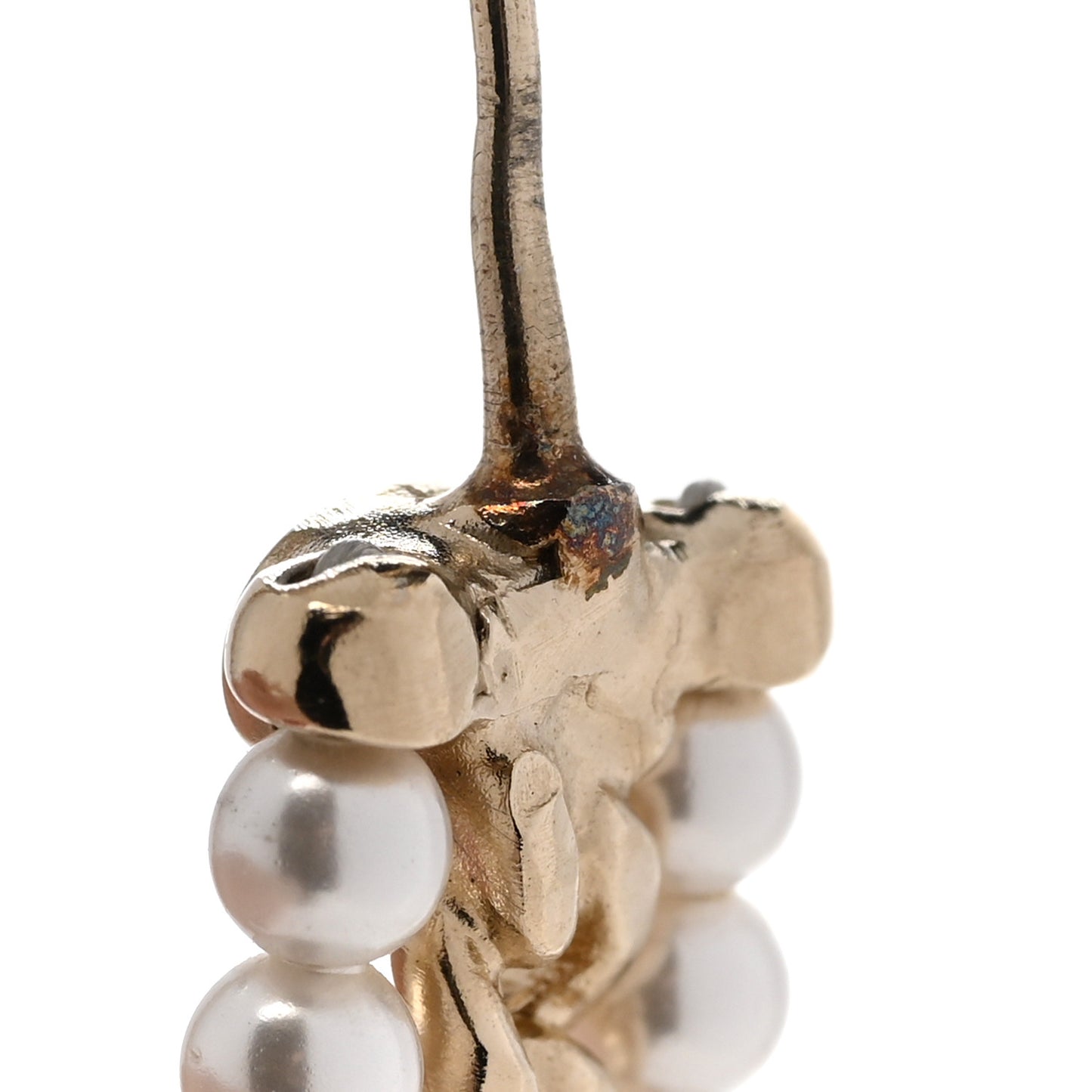 Pearl CC Chain Hoop Earrings Gold