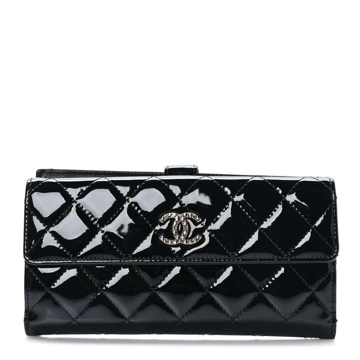 Patent Quilted Large Brilliant Flap Wallet Black