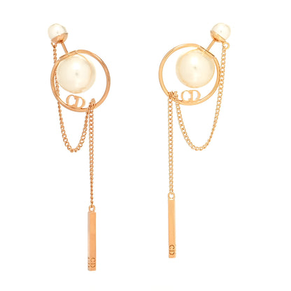 Christian Dior Pearl Tribales Dangle Chain Earrings Gold 1 of 4