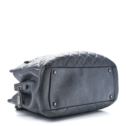 Chanel Iridescent Goatskin Quilted CC Eyelet Tote Blue 4 of 11