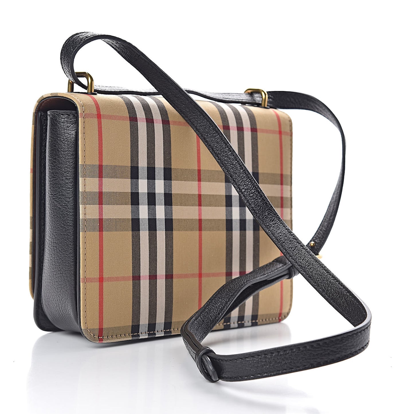 Goatskin Cotton Canvas Vintage Check Small D-Ring Bag Black Antique Yellow