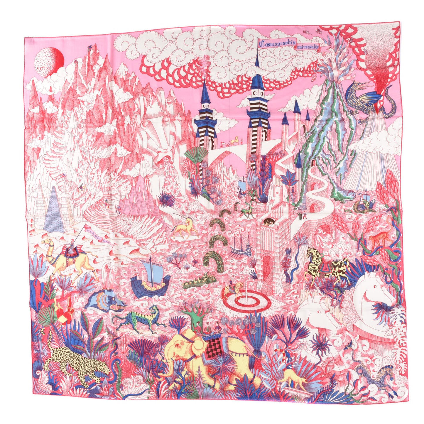 Cashmere Silk Cosmographia Universalis Shawl 140 Rose White Bleu