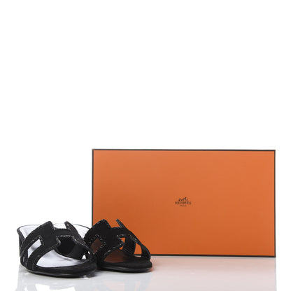 Hermes Suede Goatskin Rhinestone Oasis Sandals 36.5 Black 9 of 9