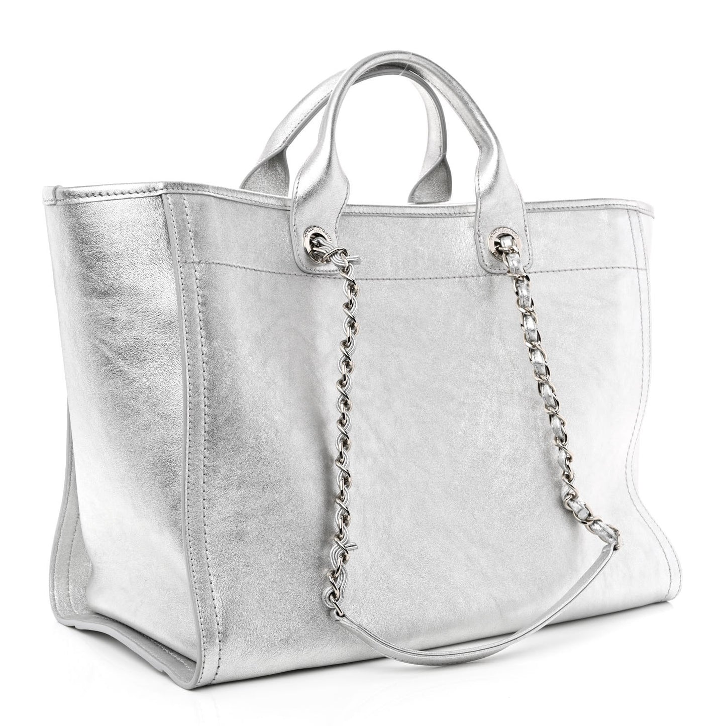 Metallic Calfskin Medium Deauville Tote Silver