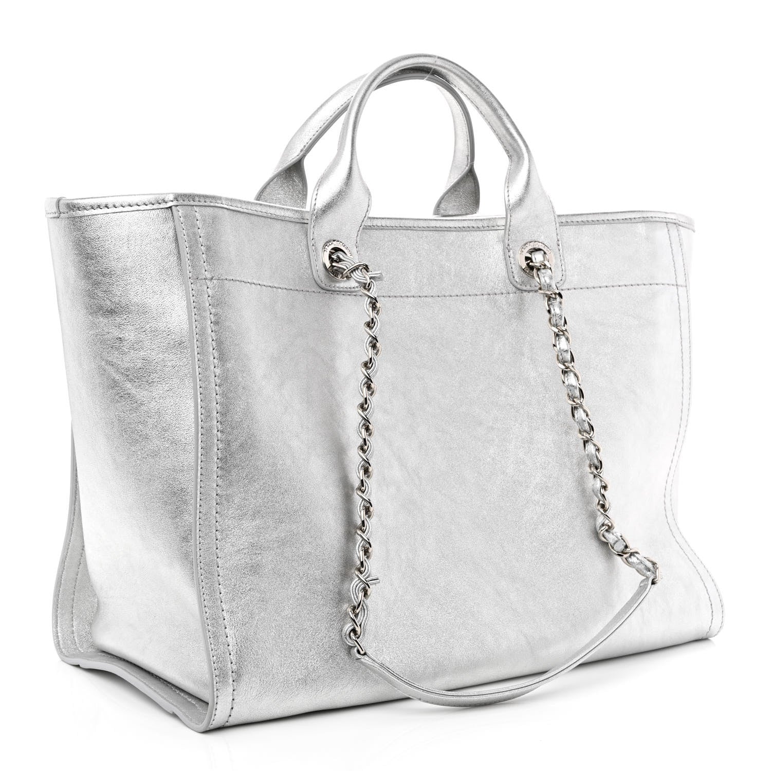 Chanel Metallic Calfskin Medium Deauville Tote Silver 4 of 13