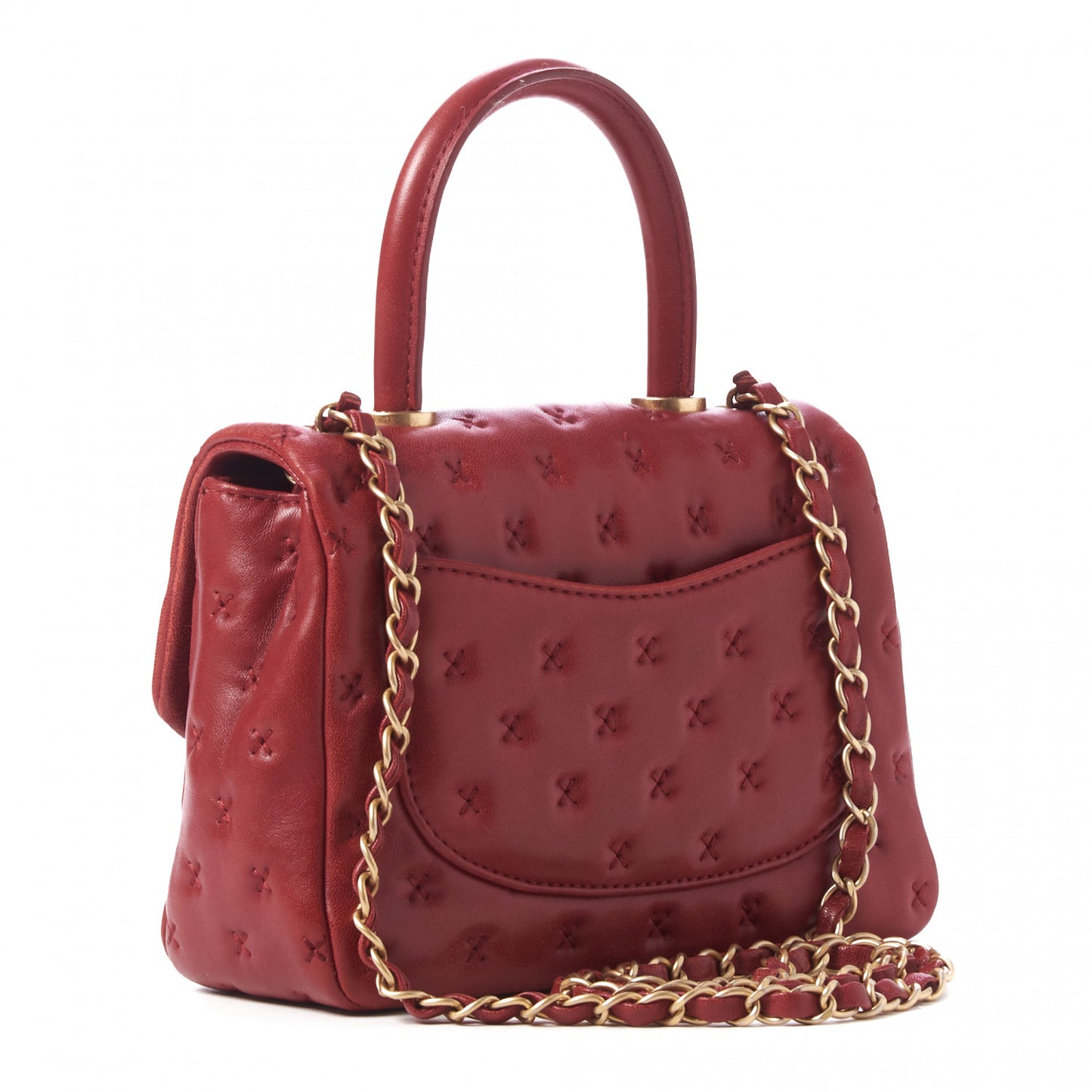 Lambskin Cross Stitch Mini Coco Handle Flap Red