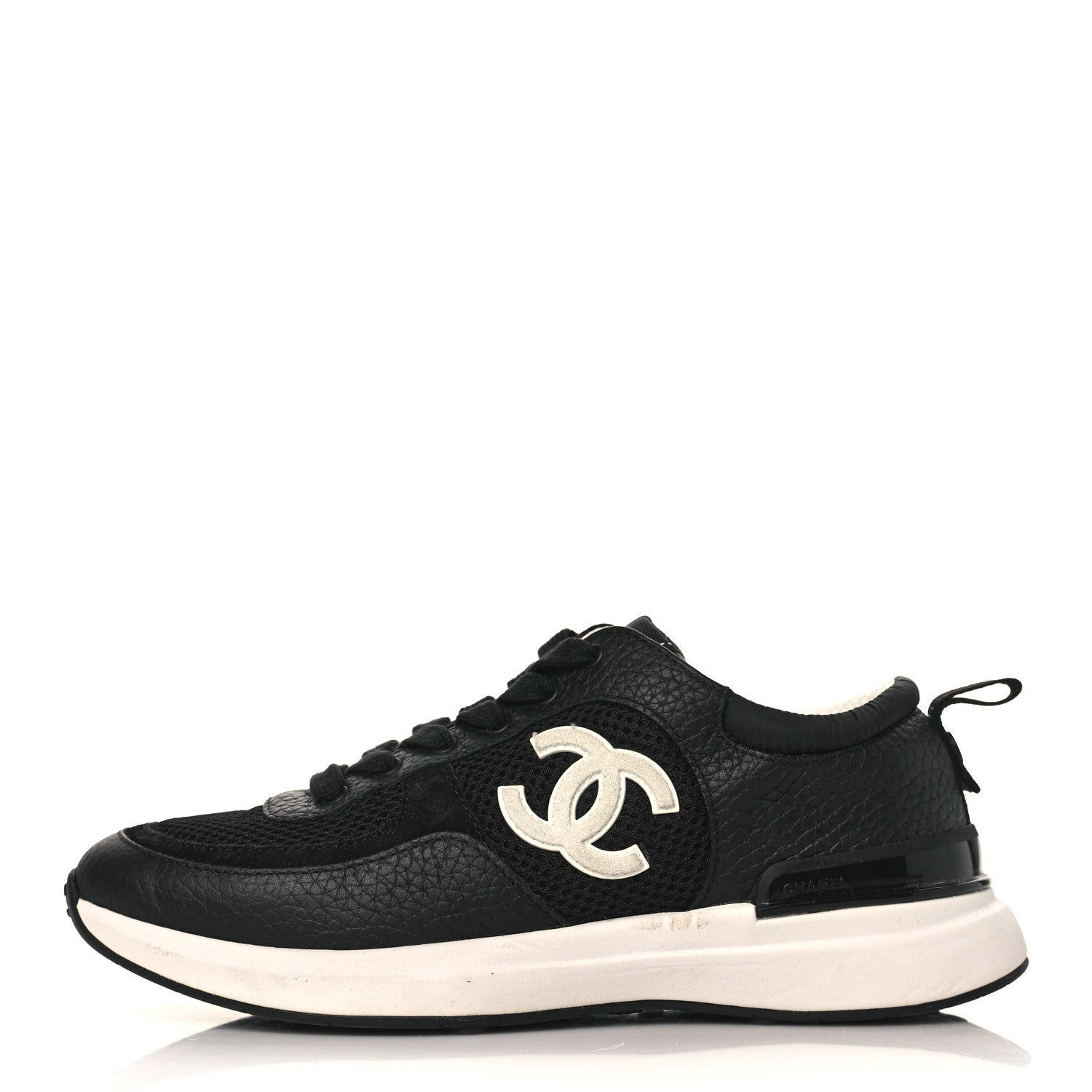 Chanel Calfskin Mesh Lycra Suede Womens Logo Sneakers 36.5 Black 1 of 7