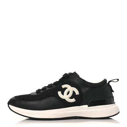 Chanel Calfskin Mesh Lycra Suede Womens Logo Sneakers 36.5 Black 1 of 7