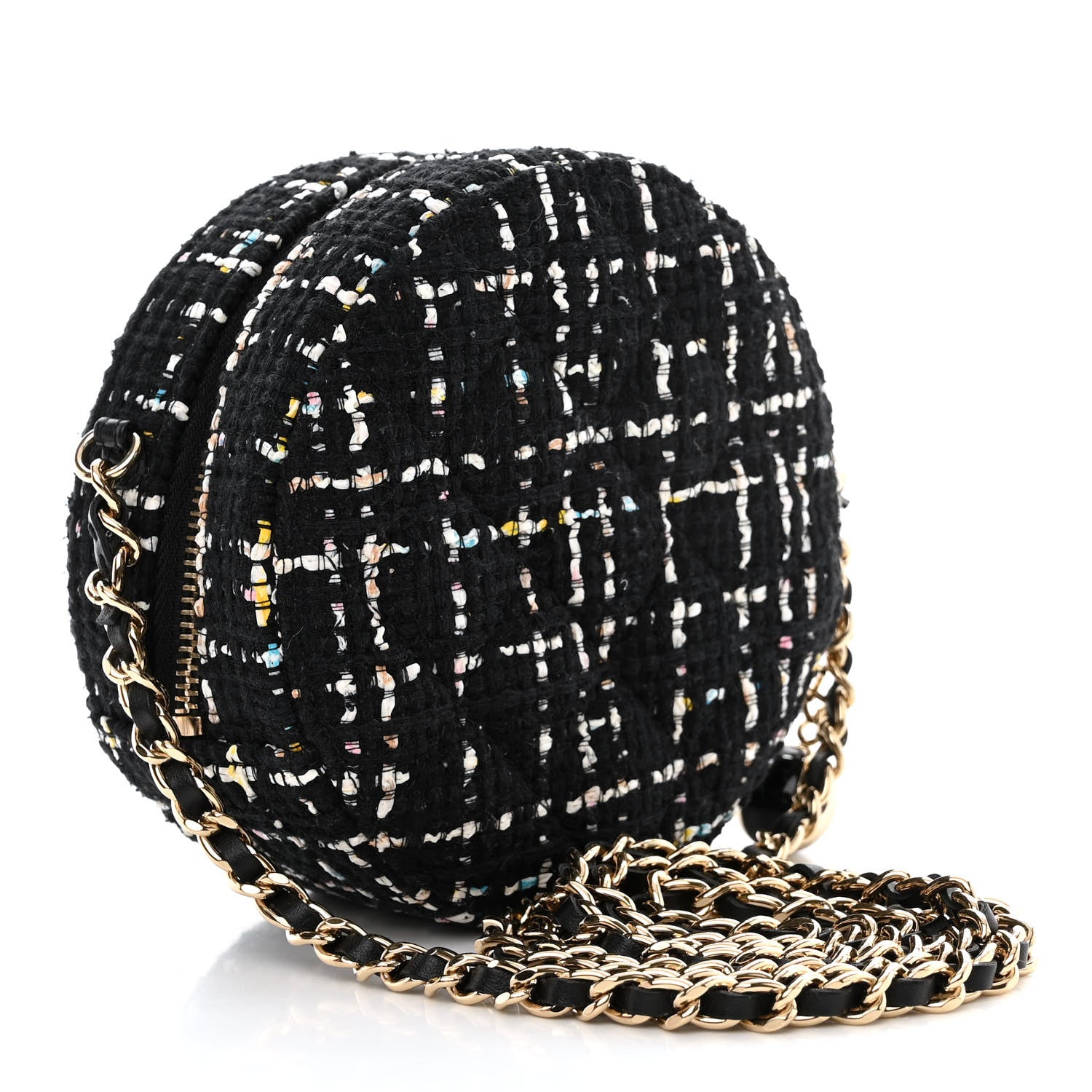 Chanel Tweed Round Clutch With Chain Black White Multicolor 3 of 10