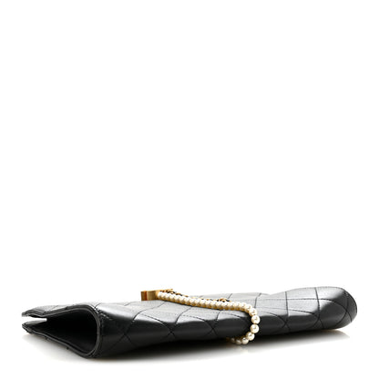 Chanel Lambskin Quilted Pearl Clutch Black 4 of 8