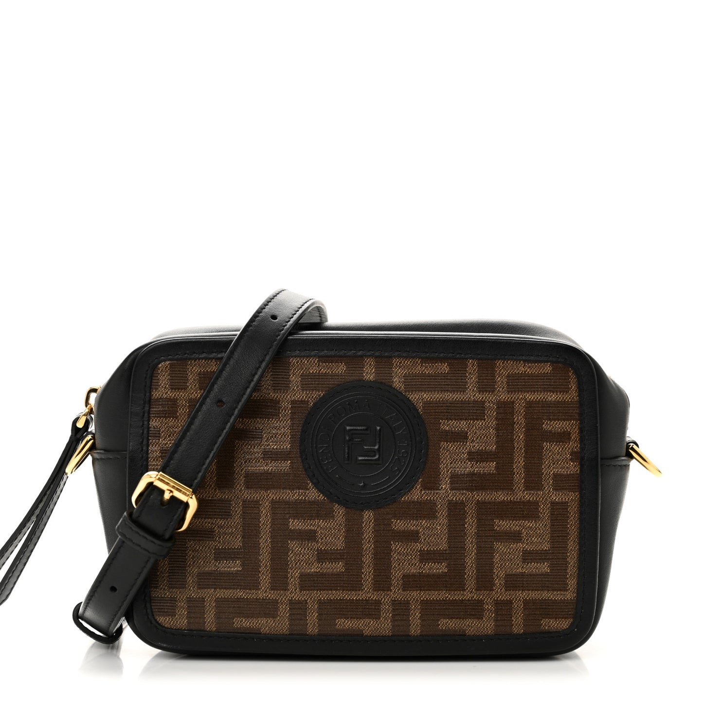 Glazed Fabric Vitello Century FF 1974 Stamp Patch Mini Camera Case Mogano Panna Black