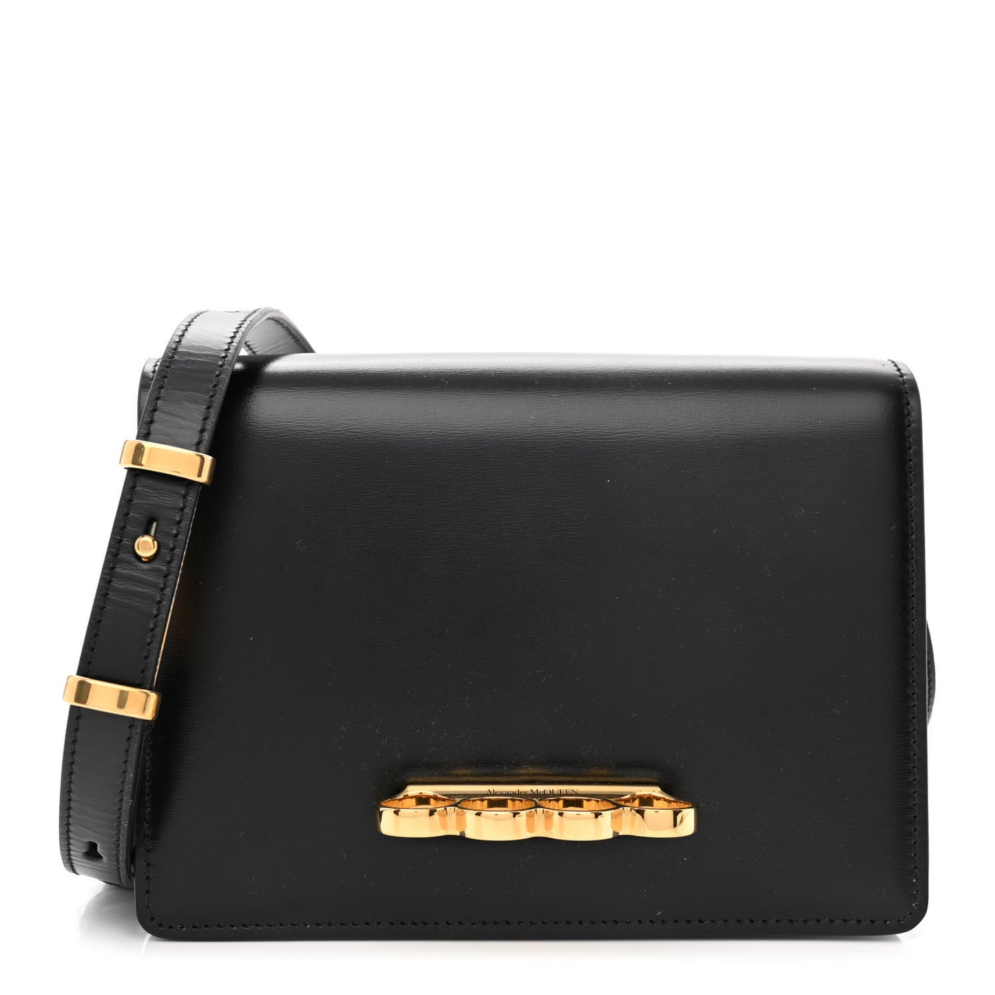 Smooth Calfskin Four Ring Knuckle Crossbody Bag Black