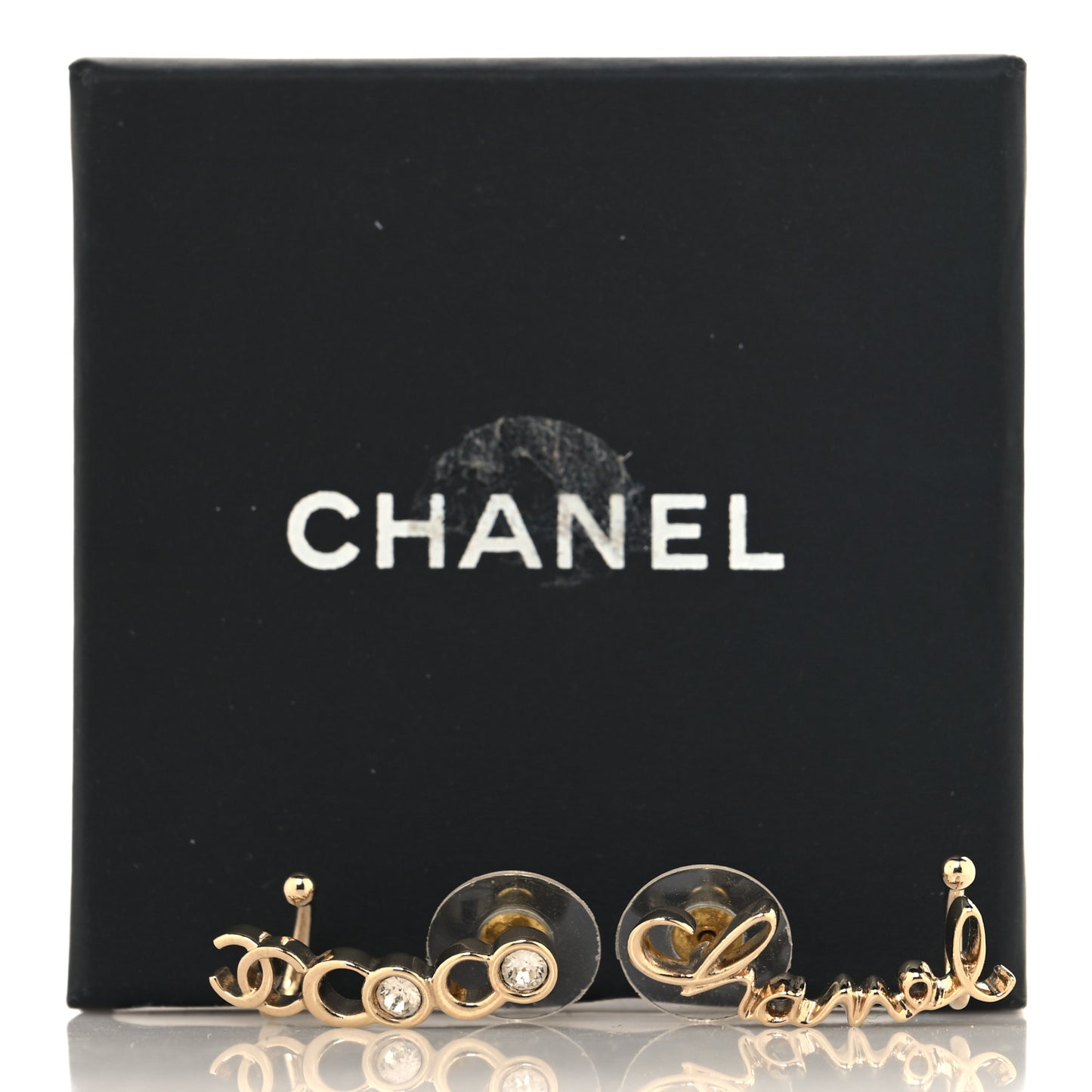 Metal Crystal Coco Script CC Climber Earrings Gold