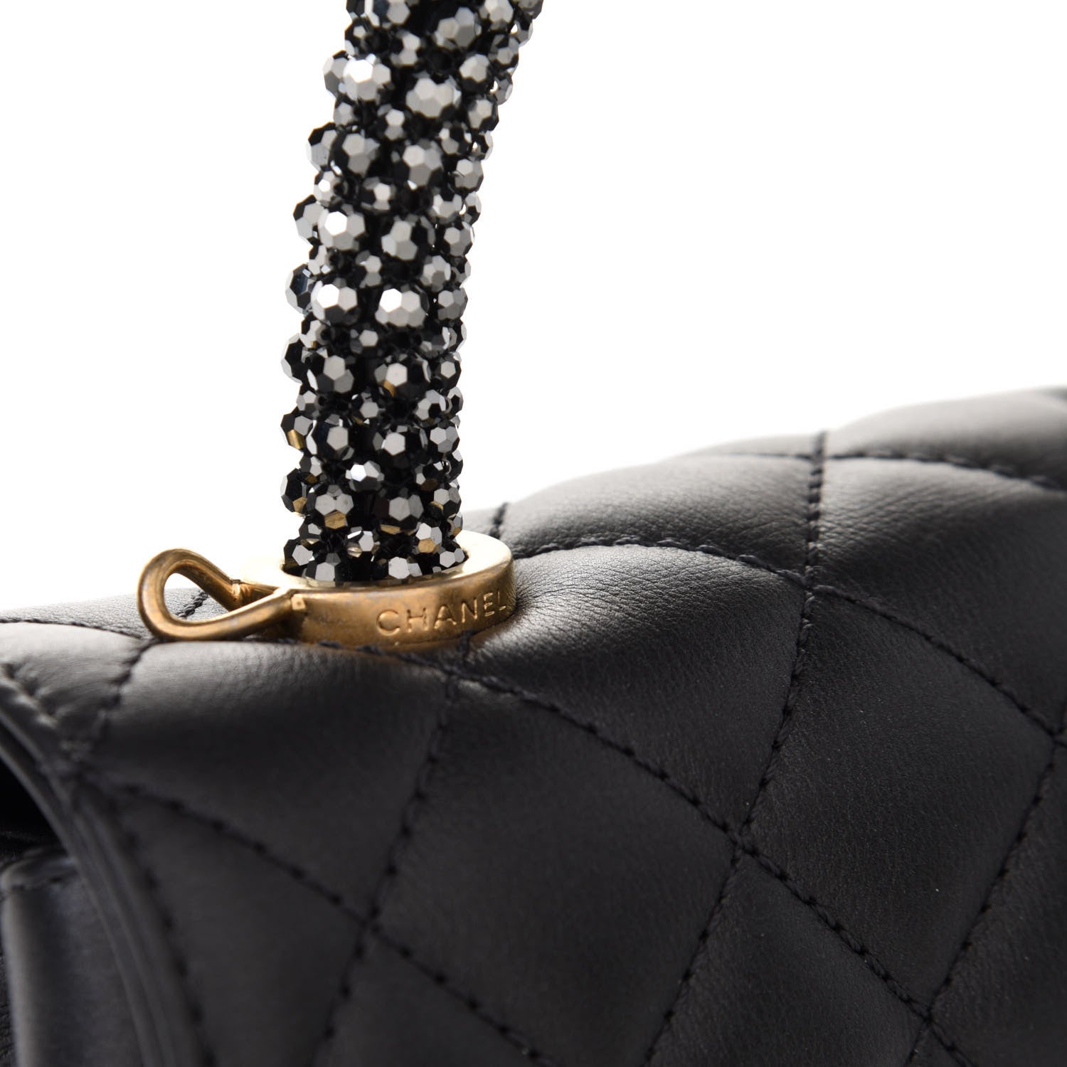 Chanel Calfskin Strass Quilted Extra Mini Coco Handle Flap Dark Grey 9 of 12