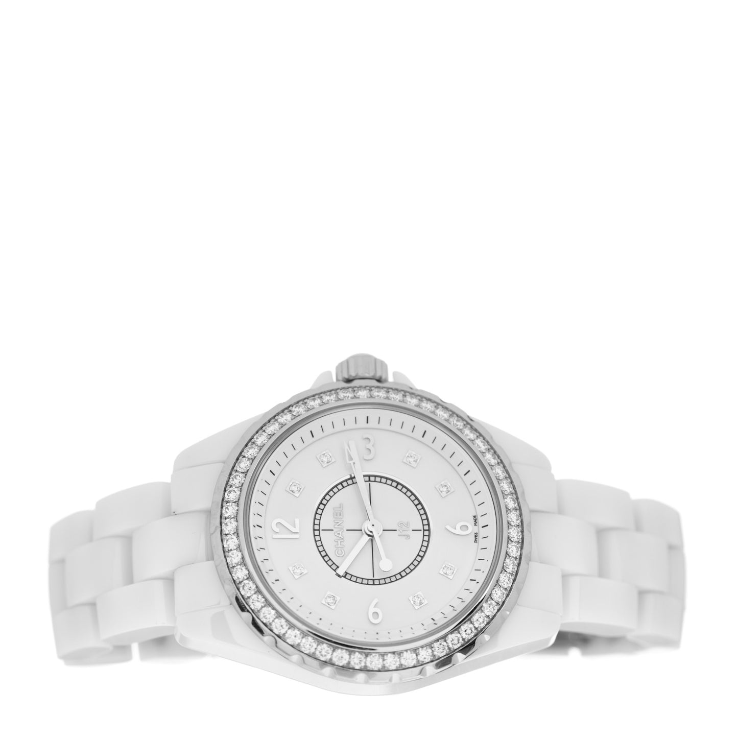 Stainless Steel Ceramic Diamond Bezel 33mm J12 Quartz Watch White