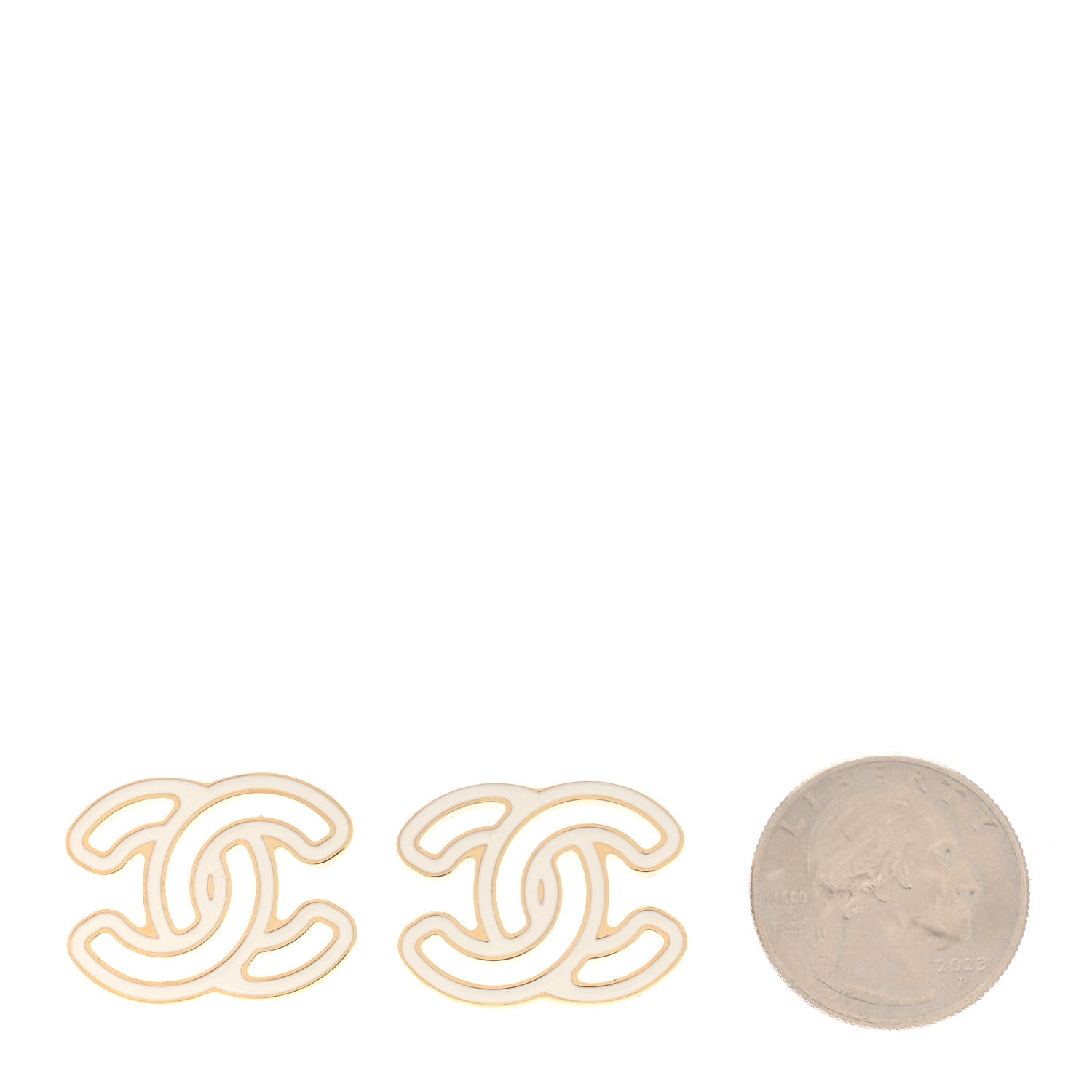 Chanel Enamel Cutout CC Earrings Gold White 2 of 5
