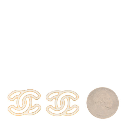 Chanel Enamel Cutout CC Earrings Gold White 2 of 5