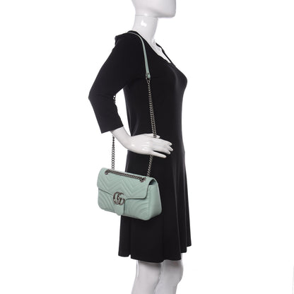 Gucci Calfskin Matelasse Small GG Marmont Shoulder Bag Water Green 2 of 12