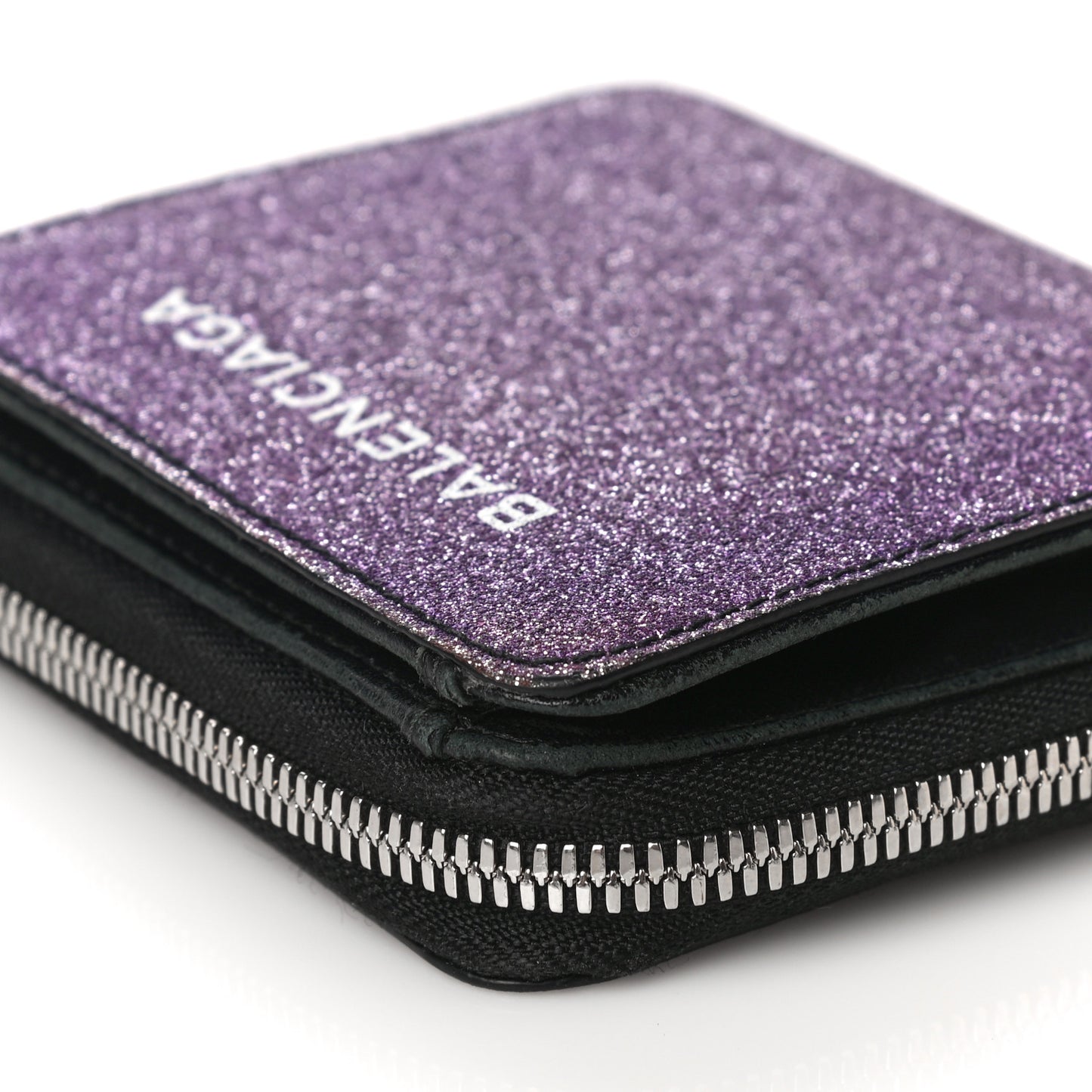 Glitter Calfskin Logo Everyday Multi Zip Wallet Purple