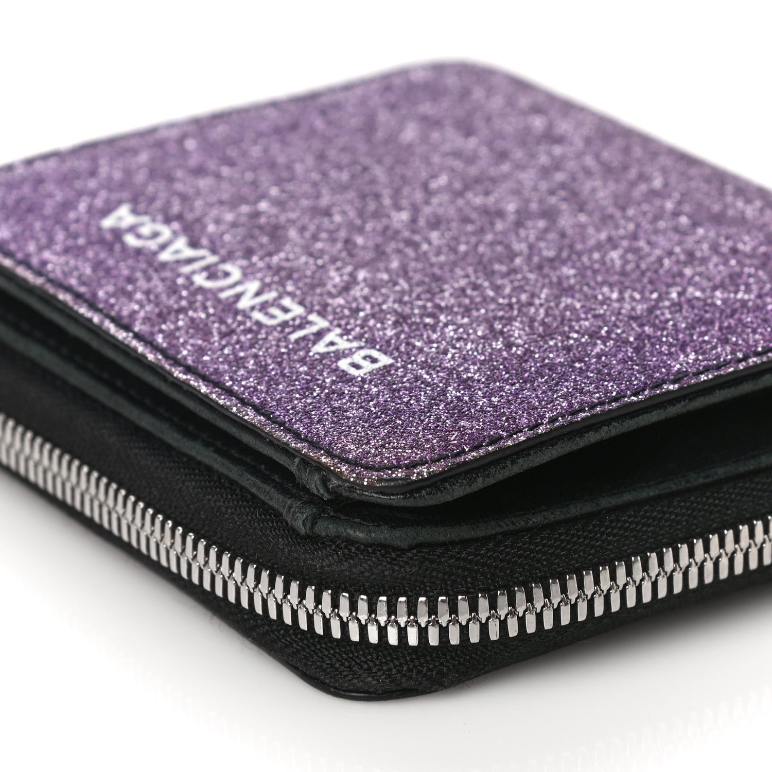 Balenciaga Glitter Calfskin Logo Everyday Multi Zip Wallet Purple 12 of 16