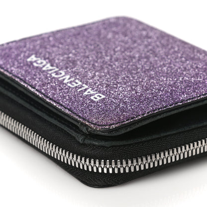 Balenciaga Glitter Calfskin Logo Everyday Multi Zip Wallet Purple 12 of 16