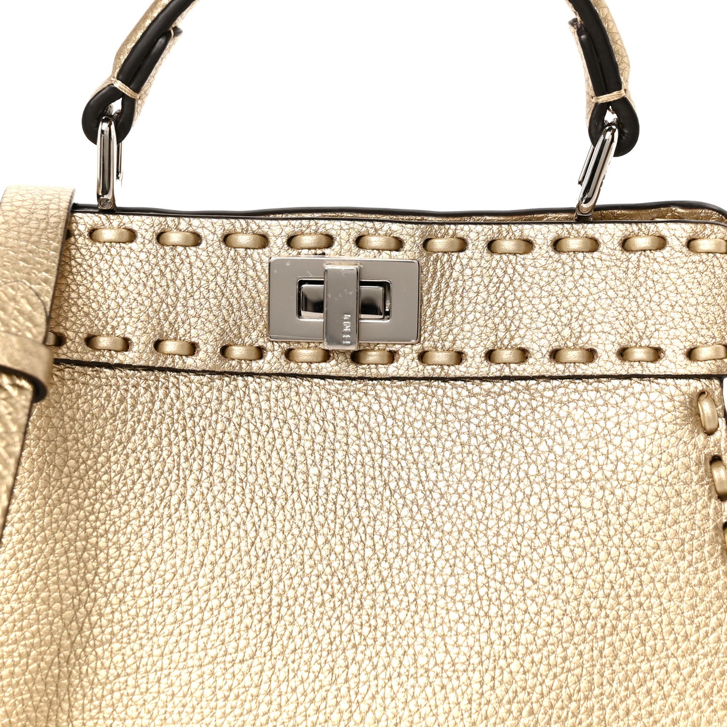 Metallic Cuoio Roma Sellerissima Nappa Sintetica Tape Stitch Petite Peekaboo I SEE U Iconic Satchel Platino