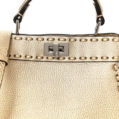 Fendi Metallic Cuoio Roma Sellerissima Nappa Sintetica Tape Stitch Petite Peekaboo I SEE U Iconic Satchel Platino 9 of 11