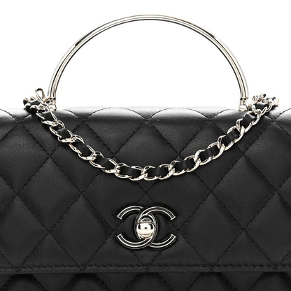 Chanel Lambskin Quilted Metal Top Handle Crossbody Flap Black 9 of 12