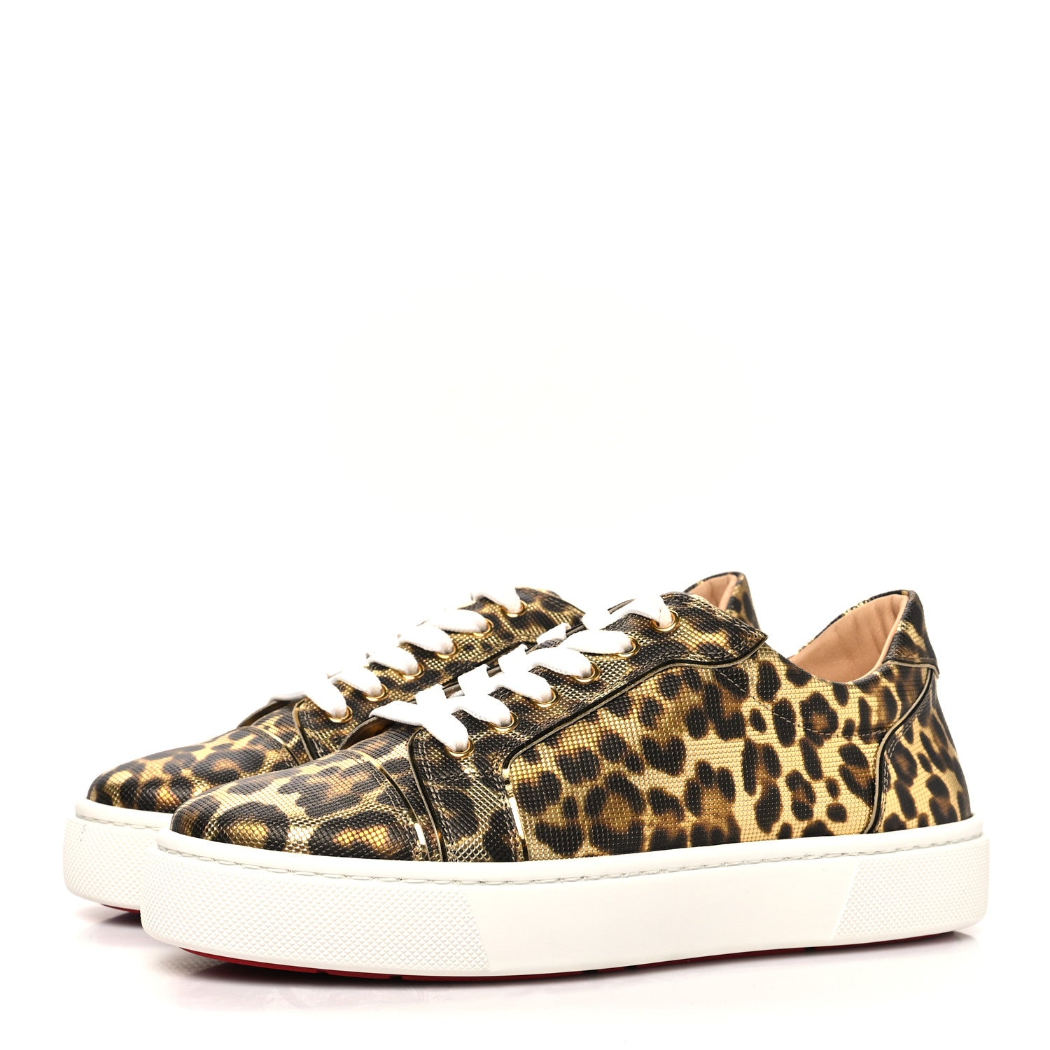 Christian Louboutin Calfskin Coins Leopard Womens Vieirissima Flat Sneakers 40 Gold 3 of 8