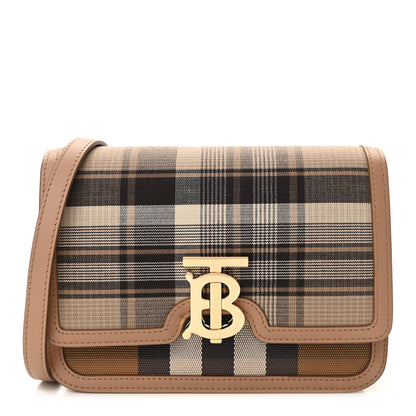 Burberry Calfskin Tartan Print Small TB Bag Light Fawn 1 of 10