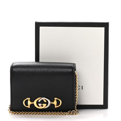 Gucci Grainy Calfskin Zumi Chain Card Case Wallet Black 9 of 9