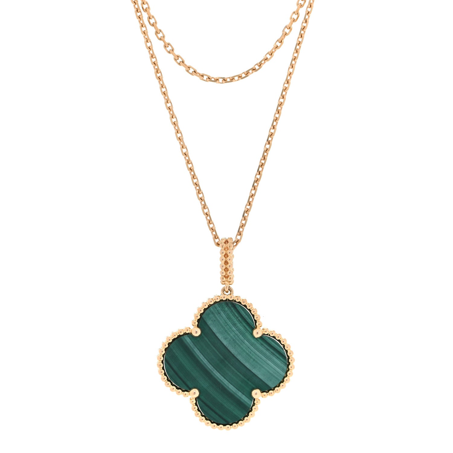 Van Cleef & Arpels 18K Yellow Gold Malachite Magic Alhambra Pendant Necklace 3 of 7