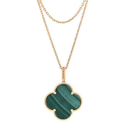 Van Cleef & Arpels 18K Yellow Gold Malachite Magic Alhambra Pendant Necklace 3 of 7