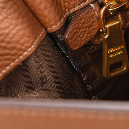 Prada Vitello Daino Sound Twin Pocket Satchel Brandy 6 of 10