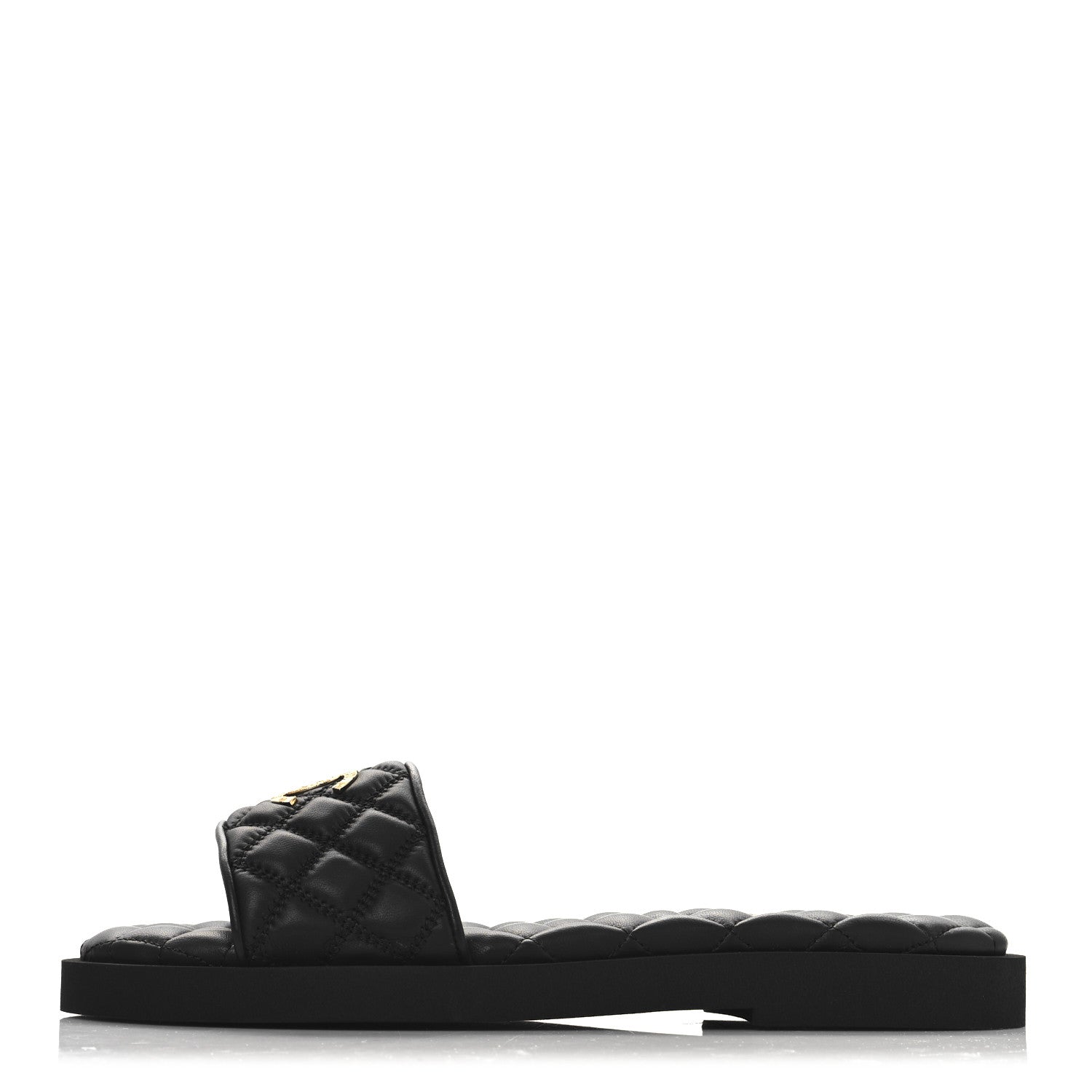 Chanel Lambskin Quilted Textured CC Mules Sandals 40 Black 1 of 10